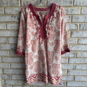 World Market 3/4 Sleeve V-Neck Paisley Cotton Tunic Women's Size S/M.